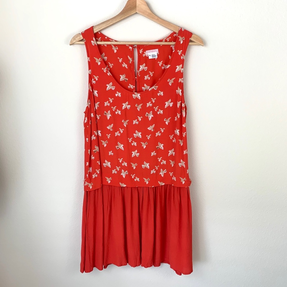 UO Cooperative Orange Bird Drop Waist Dress